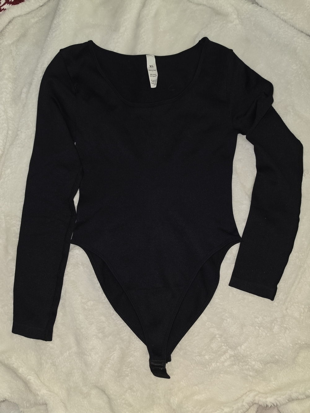 Black Long Sleeve Ribbed Bodysuit